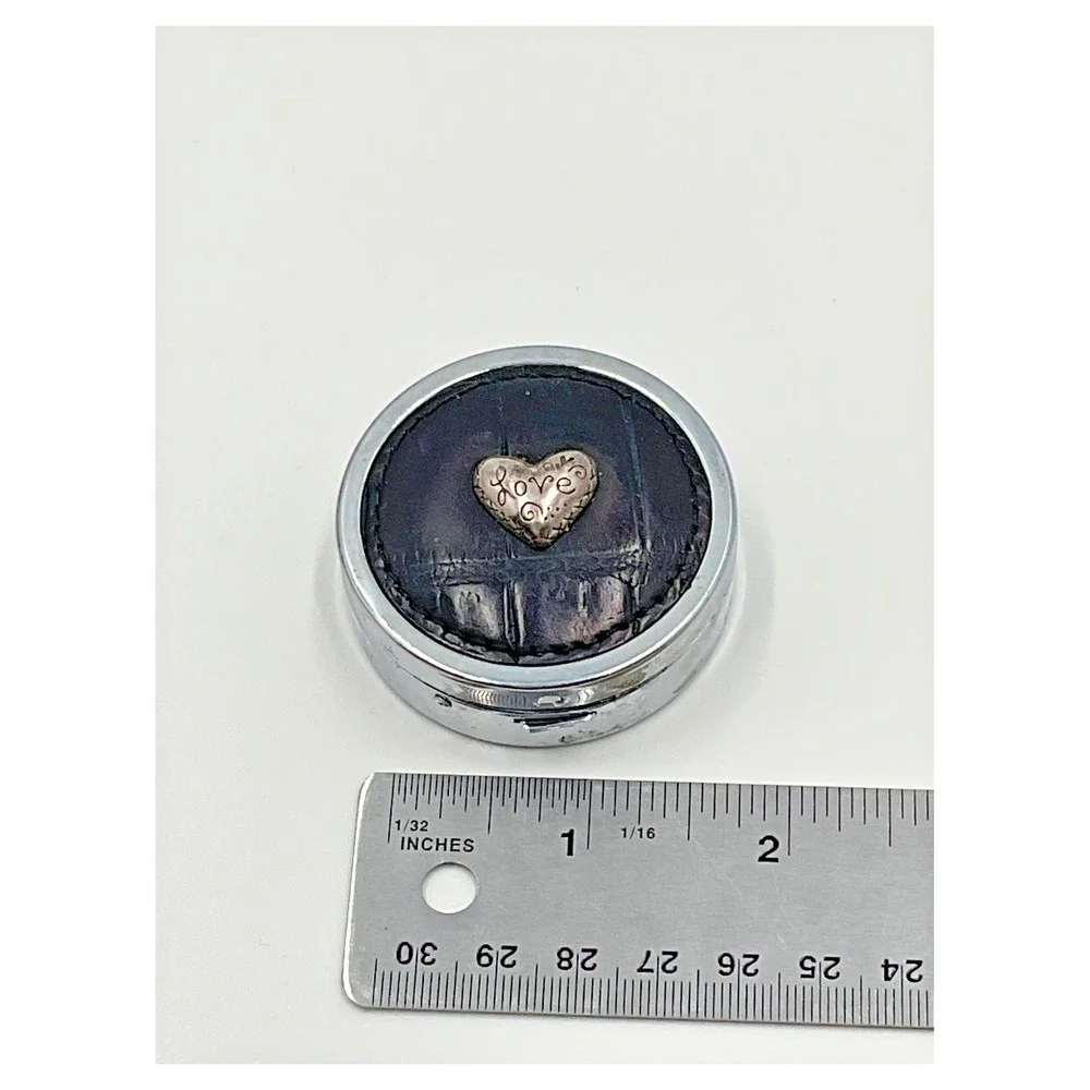 Brighton Vintage‎ Pill Box Black Faux Leather Heart Design